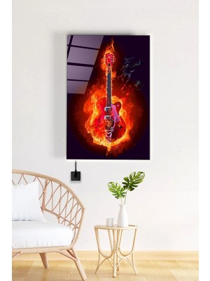 Meschain Meschaın LED Aydınlatmalı Elektro Gitar Cam Tablo, Işıklı Cam Tablo