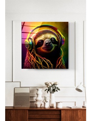 Meschain Meschaın Neon Sloth Cam Tablo, Dekoratif Cam Tablo