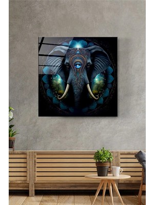 Meschain Meschaın Elephant Cam Tablo, Dekoratif Cam Tablo