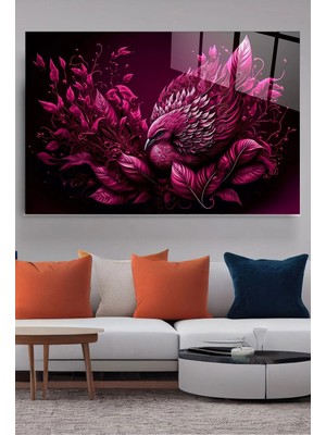 Meschain Meschaın Pink Bird Cam Tablo, Dekoratif Cam Tablo