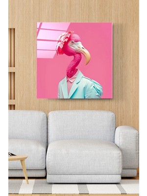 Indispensablely Flamingo Portre Cam Tablo, Dekoratif Cam Tablo