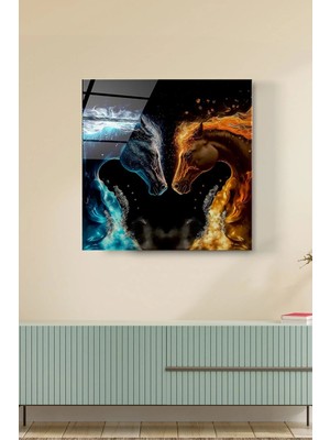 Meschain Meschaın Fire And Water Cam Tablo, Dekoratif Cam Tablo