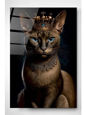 Meschain Meschaın Kral Kedi Cam Tablo, Dekoratif Cam Tablo