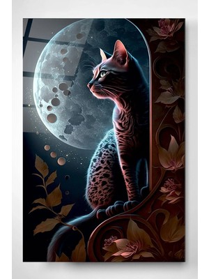 Meschain Meschaın Dolunay ve Kedi Cam Tablo, Dekoratif Cam Tablo