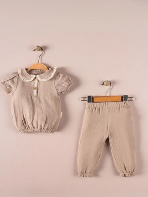 Lumbi Baby Fisto Yaka Detaylı Kısa Kollu Kız Bebek 2’li Takım