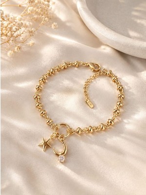 cm Jewelry Ay Yıldız Figürlü Gold Premium Çelik Bileklik