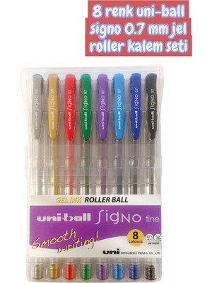 8 Renk Uni-Ball Signo 0.7 mm Jel Roller Kalem Seti