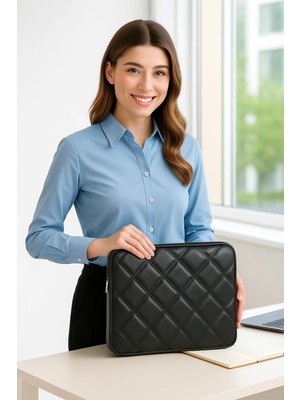 Meschain Meschaın Kapitone Laptop Kılıfı 15.6" ve 16" Inç Düz Siyah