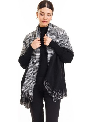 Meschain Meschaın 4 Mevsimlik Çift Taraflı Ekoseli Yünlü Omuz Şalı - 70X190CM - Kışlık Şal