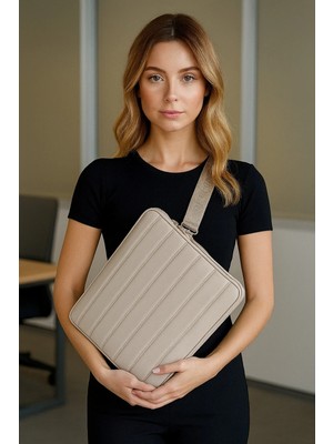 Meschain Meschaın Su Geçirmez Kumaş Laptop Kılıfı 15.6" ve 16" Inç Bej