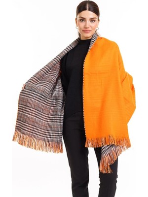 Meschain Meschaın Çift Taraflı Ekoseli Yünlü Omuz Şalı - 70X190CM - Kışlık Şal