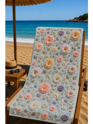 Beydeflex Plaj Havlusu Ss-26 Koleksiyonu Premium Özel Tasarım Hızlı Kuruyan Mikrofiber Havlu 75X150 cm