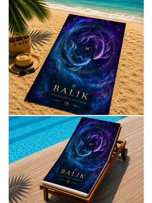 Beydeflex Plaj Havlusu Burç Koleksiyonu Premium Özel Tasarım Hızlı Kuruyan Mikrofiber Havlu 75X150 cm