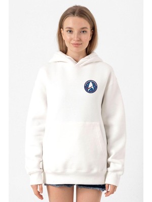 Tshirthane Star Trek Discovery Starfleet Command Beyaz Kadın 3ip Kapşonlu Sweatshirt