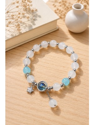 Trend Collection Boncuklu Mavi Taş Detaylı Kadın Bileklik Gümüş Renk Yıldız Charm