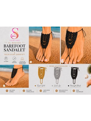 Yshine Midnight Black El Örgüsü Barefoot Sandalet Halhal Bohem Plaj Ayak Aksesuarı Ayarlanabilir