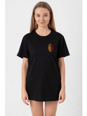 Sarı Kırmızı Parmak Izi Siyah Kadın Oversize Tshirt