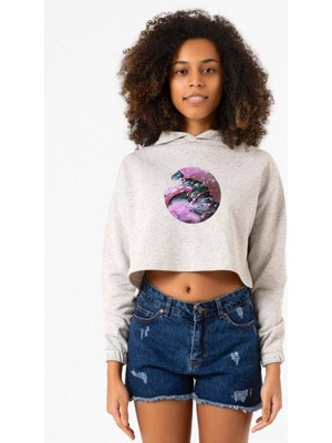 Tshirthane Linkin Park From Zero Beyaz Kırçıllı Kadın Crop Kapşonlu
