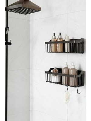 Yapışkanlı Banyo Rafı 2'li Banyo Düzenleyici Duş Rafı Kanca Askılı Organizer Şampuanlık Plastik