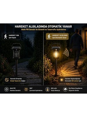 Panter Solar Hareket Sensörlü LED Dekoratif Bahçe Lambası, Güneş Enerjili 3000K Sarı Gün Işığı, 360 Derece Aydınlatma, 100 Lümen, Pır Sensörlü, 600 Mah, Dış Mekan Su Geçirmez