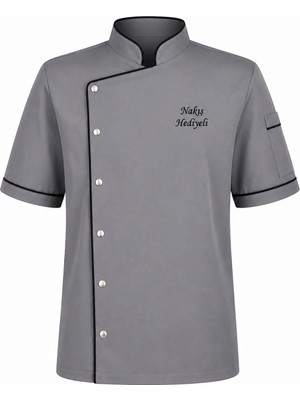 Mekaizen Kısa Kolu Chef Ceketi – Aşçı Üniforması, Aşçı Gömleği Aşçı Forması Asimetrik Tasarım Nakış Hediyeli