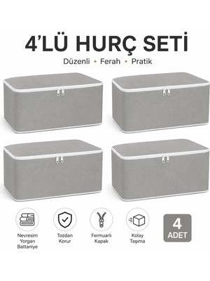 4'lü Büyük Boy Yorgan Saklama Hurcu Seti 95 × 43 × 40 cm