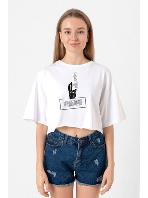 Jujutsu Kaisen Anime Gojo Satoru Beyaz Kadın Crop Tshirt