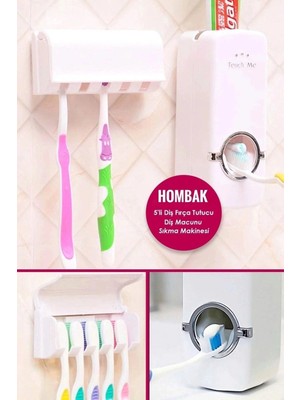 Renas Store 5'li Diş Fırçalık Macun Sıkıcı Seti Duvara Monte Beyaz Hijyenik Pratik Organizer