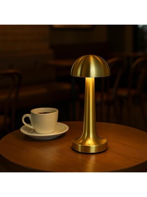 Elektrikurunleri Dekoratif Masa Lambası Dimmerli Şarjlı Lizbon Gold Cafe Restoran Masa Lambası 3 Renk Işık Modu