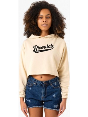 Tshirthane Riverdale Bronx New York City Bej Kadın Crop Kapşonlu