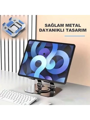 Robeve Tablet Standı 360 Derece Dönebilen Tablet Stand Katlanabilir Metal Tablet Tutucu Standı Tablet ve Telefon Tutucu Stant Tablet Tutucu Metal (Metalik Gri)
