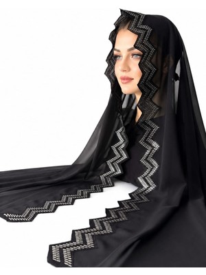 Ceylan Collection Mevlüt Örtüsü - Siyah Tel Kırma El Işlemeli Özel Tasarım Şifon Mevlüt Örtüsü 75×150