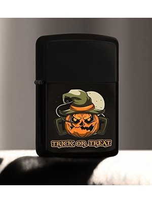 Halloween Trick Or Treat Tasarımlı Renkli Baskılı Siyah Benzinli Metal Çakmak