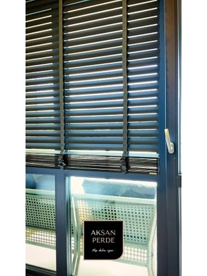 %100 Gerçek Ithal Ahşap Jaluzi Perde Kurdeleli Zincirli Redüktörlü Antrasit Renk 50 mm Ölçü Seçenekli