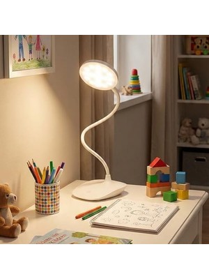 Amber LED Şarjlı, 3 Kademe Dokunmatik Parlaklık Ayarlı, 4000K Renkli Çocuk ve Çalışma Masası Için Esnek Gövdeli Masa Lambası (Model 1)