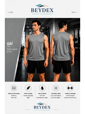 Beydeflex Erkek Nem Emici Hızlı Kuruma Atletik Teknik Sporcu Sıfır Kol T-Shirt Gym