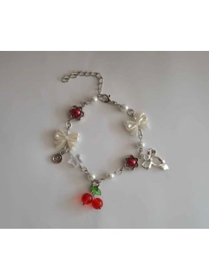 Glactuca Craft Cherry Kiraz Charmlı Fairycore Ribbon Bileklik Y2K