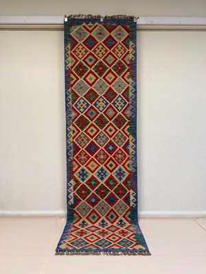 Afgan Halı El Dokuma Afgan Kilim Çift Taraf Kullanım Kök Boya Yolluk 85 x 297 cm