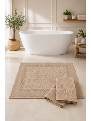 Elovias 3'lü Damla Desen Banyo Paspası Ayak Havlusu 50X70 cm | %100 Pamuk, Yumuşak Dokulu, Hızlı Su Emici, Banyo Paspas Seti