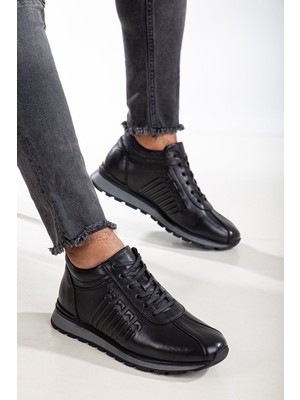 Mehmet Baran Erkek Hakiki Deri Sneakers Ayakkabı Siyah