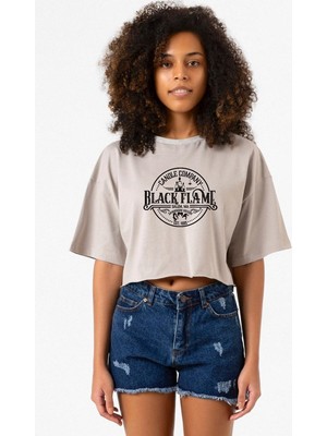 Candle Company Black Flame Taş Rengi Kadın Crop Kapşonlu