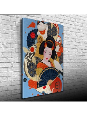 İşsevenler Geleneksel Kıyafetli Japon Kadın Kanvas Tablo 50 x 70
