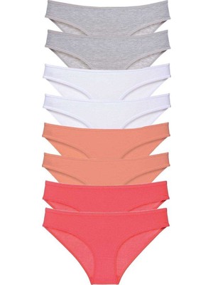 8 Adet Süper Eko Set Likralı Kadın Slip Külot Gri Beyaz Pudra Fuşya