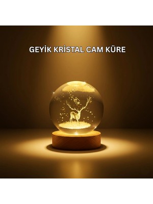 Kanonik Education USB Bağlantılı Geyik Temalı Kristal Küre Premium Masa Gece Lambası