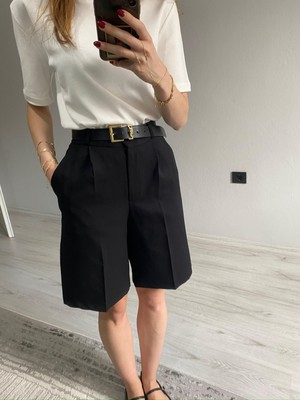 Nice Boutique Yüksek Bel Duble Kumaş Bermuda Şort