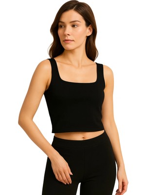 İngegno Body Kadın %95 Viskon Ring Örme Kumaş Kare Yaka Askılı Body