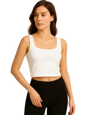 İngegno Body Kadın %95 Viskon Ring Örme Kumaş Kare Yaka Askılı Body