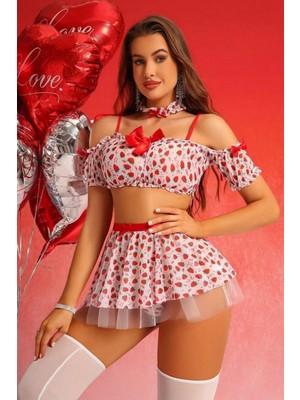 Bella Notte Kırmızı Çilek Prensesi Gecelik Set