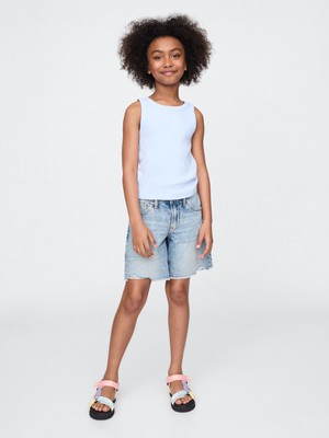 Gap Kız Çocuk Mavi Düşük Bel Stride Denim Bermuda Şort
