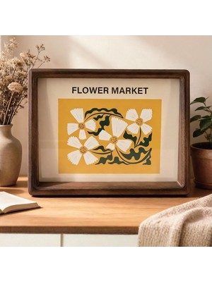 Meturas Akasya Flower Market Ahşap Dekoratif Çerçeve 20X15 Retro Vintage Masaüstü Tablo